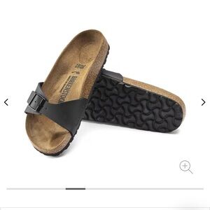 Birkenstock Madrid Birko Flor Black Strap Buckle Suede Cork Sz 38 US 7-7.5 NEW